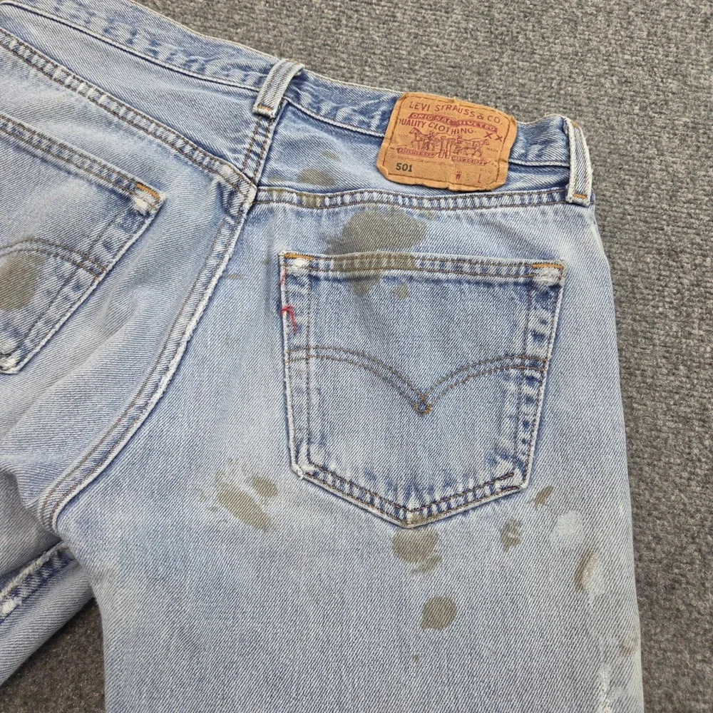 Vintage Levis 501 Jeans 30x32 Light Wash 90s Distressed Paint Splatter USA Made